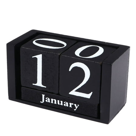 Supvox Wood Desk Perpetual Block Calendar Black 1Pcs