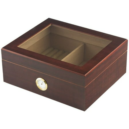 Cherry Wood 50 Count Glass Top Cigar Humidor with Front Mount
