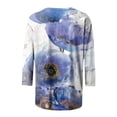 thumbnail image 4 of Pompotops T-shirt Mode Femme Imprimé Manches 3/4 Blouse Col Rond Hauts Décontractés en Solde, 4 of 5