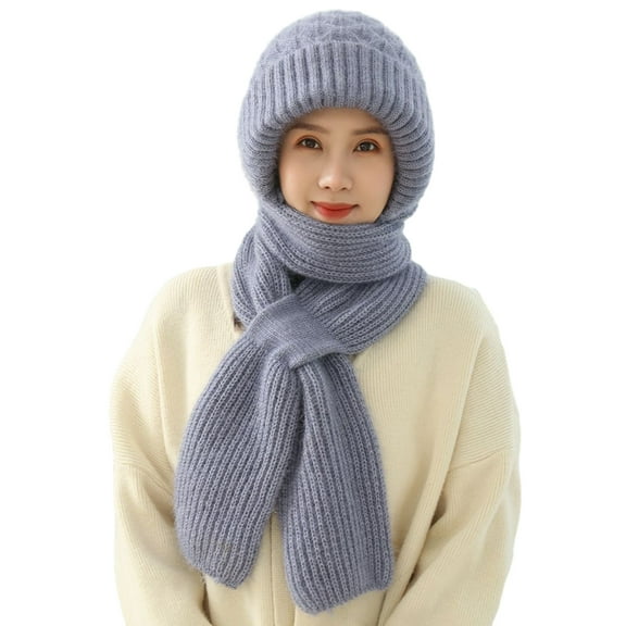 Mosey Ladies Winter Hat Knitted Thick Solid Color Double-layered Windproof Warm Soft Ear Protection Elastic Anti-slip Beanie Scarf Combo Women Cap