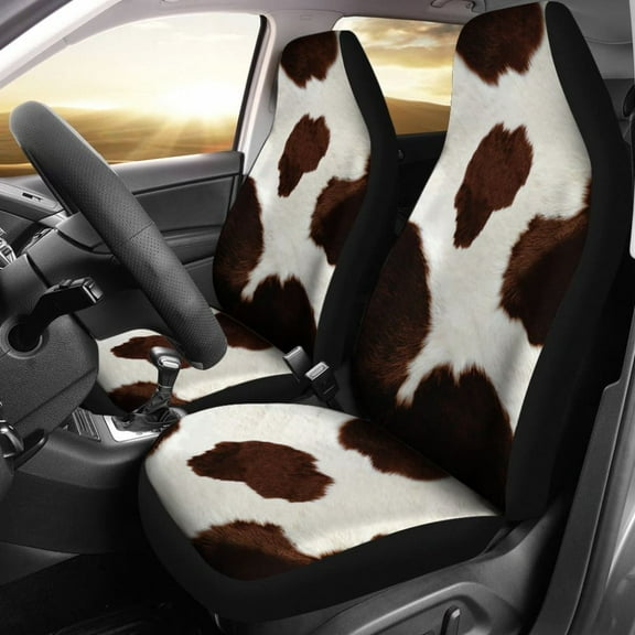 Cover Protective Seat Front Universal 2 of Covers Pack Seat Car Printed Cowhide Brown