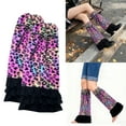 thumbnail image 2 of 1 Pair Comfortable Fleece Stackable Leg Socks With Leopards Pattern And Lace Trim Adjustable For Cold Weather Outfits, 2 of 8