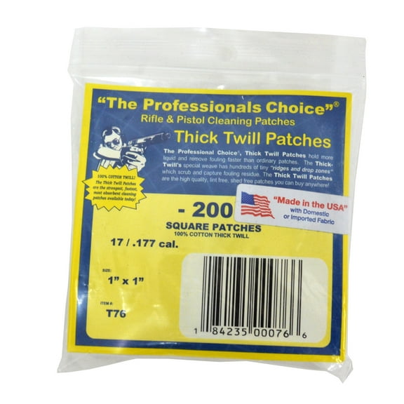 The Professionals Choice Twill Square Cleaning Patches 17 / .177 Cal. 200 pack