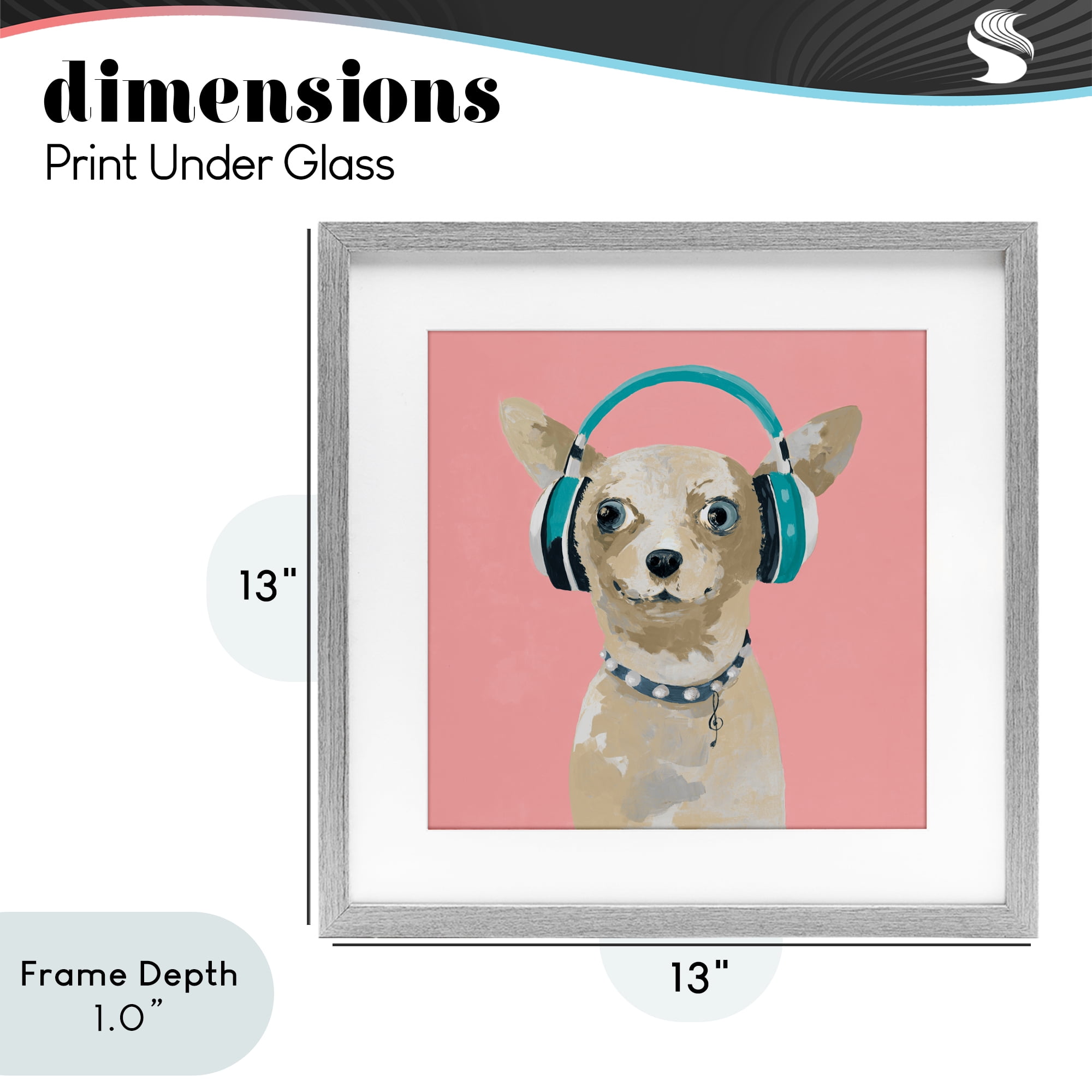 Stupell Industries Jammin' Pup on Pink Gray Framed Print Under Glass, design by Lorenzo Collective