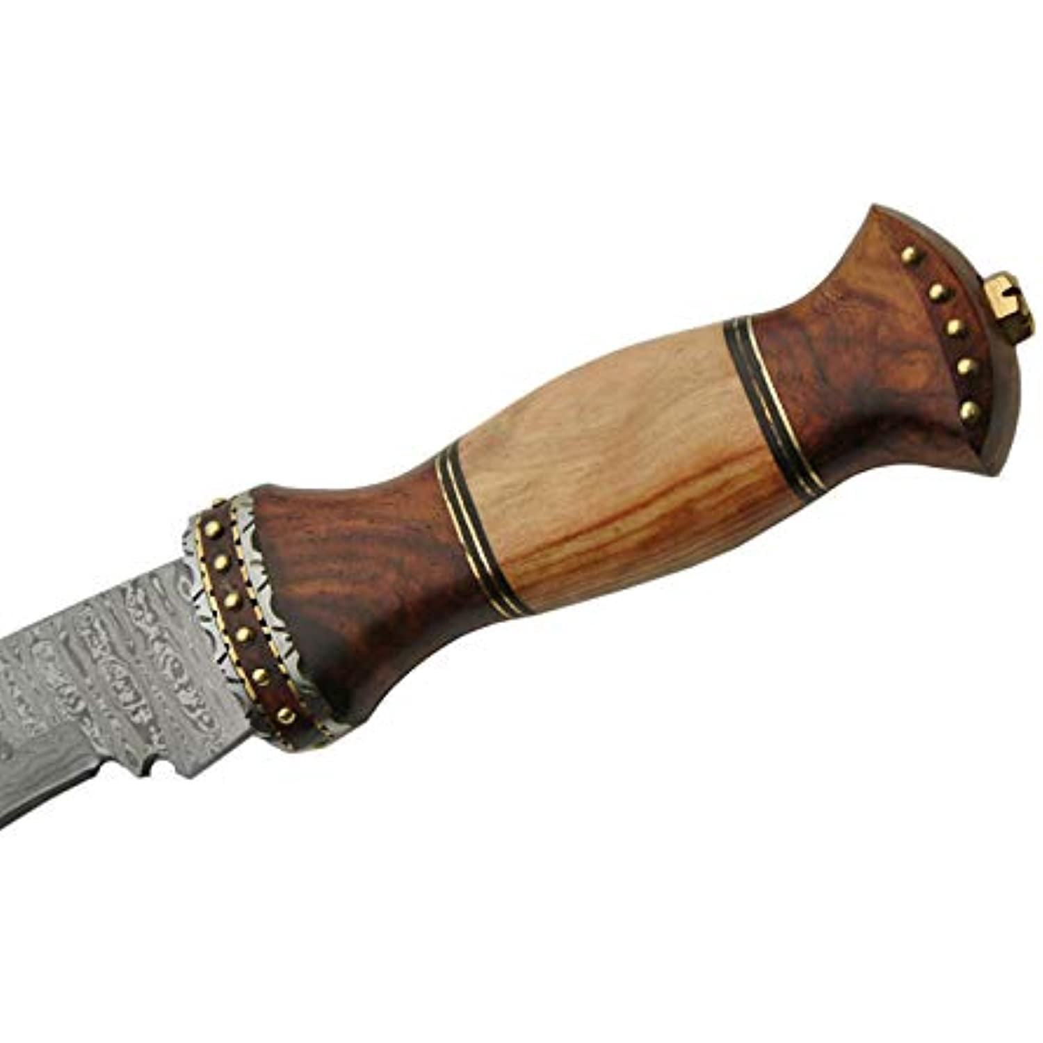 SANZ 18" Damascus Steel Kukri Knife with Rosewood & Olivewood Handle and Sheath