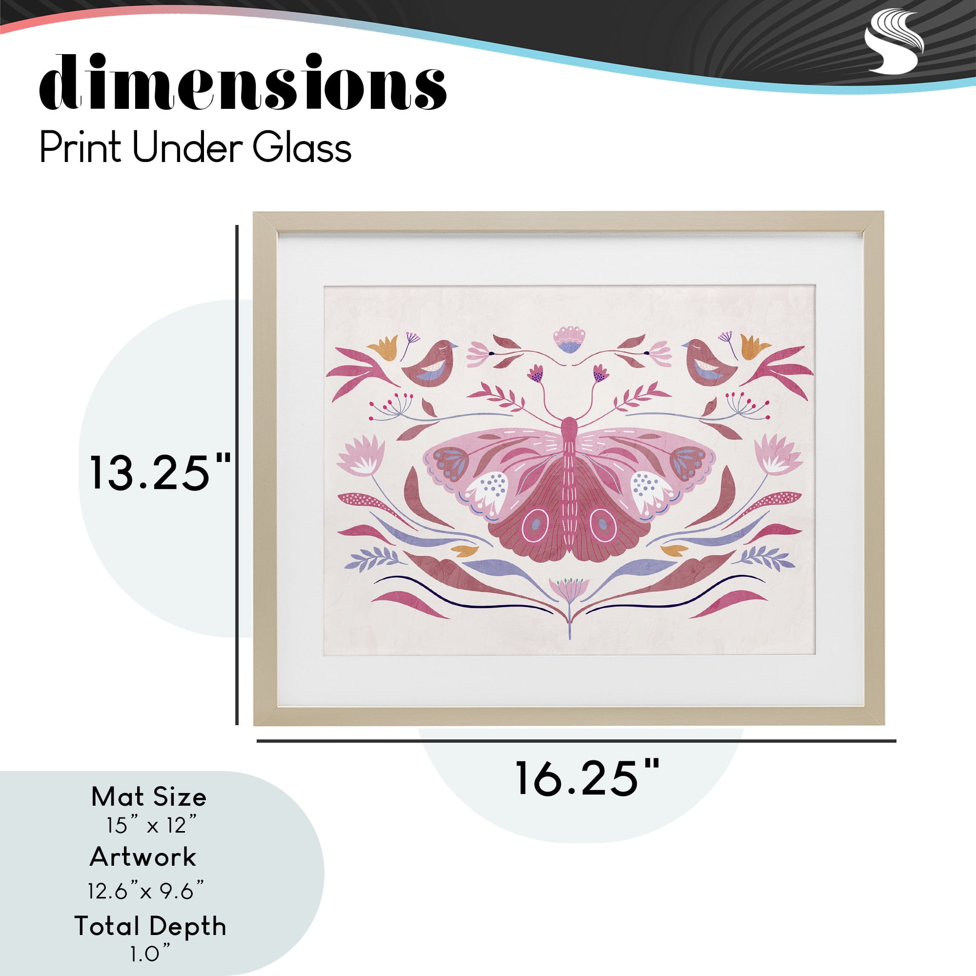 Stupell Industries Pink Boho Butterfly Birch Framed Print Under Glass, design by Kim Allen