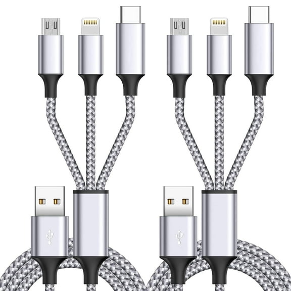 3 in 1 Multi Charging Cable with USB C, Micro USB 2Pack 4FT Braided iPhone Fast Charging Cord Compatible with iPhone/iPad/Samsung/Android