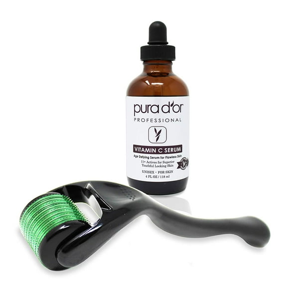 PURA D'OR 25% Vitamin C Serum 4 Fl Oz + 0.25mm Derma Roller
