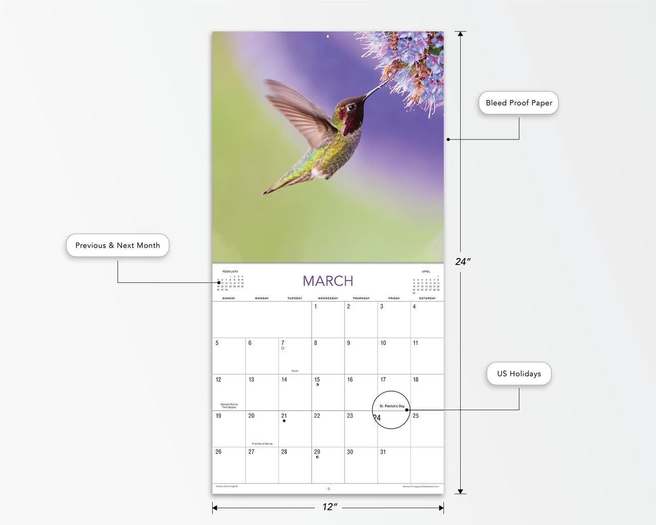 2023-12 Month Calendar- Hummingbirds 12x12 Hanging Wall Calendar by DaySpring