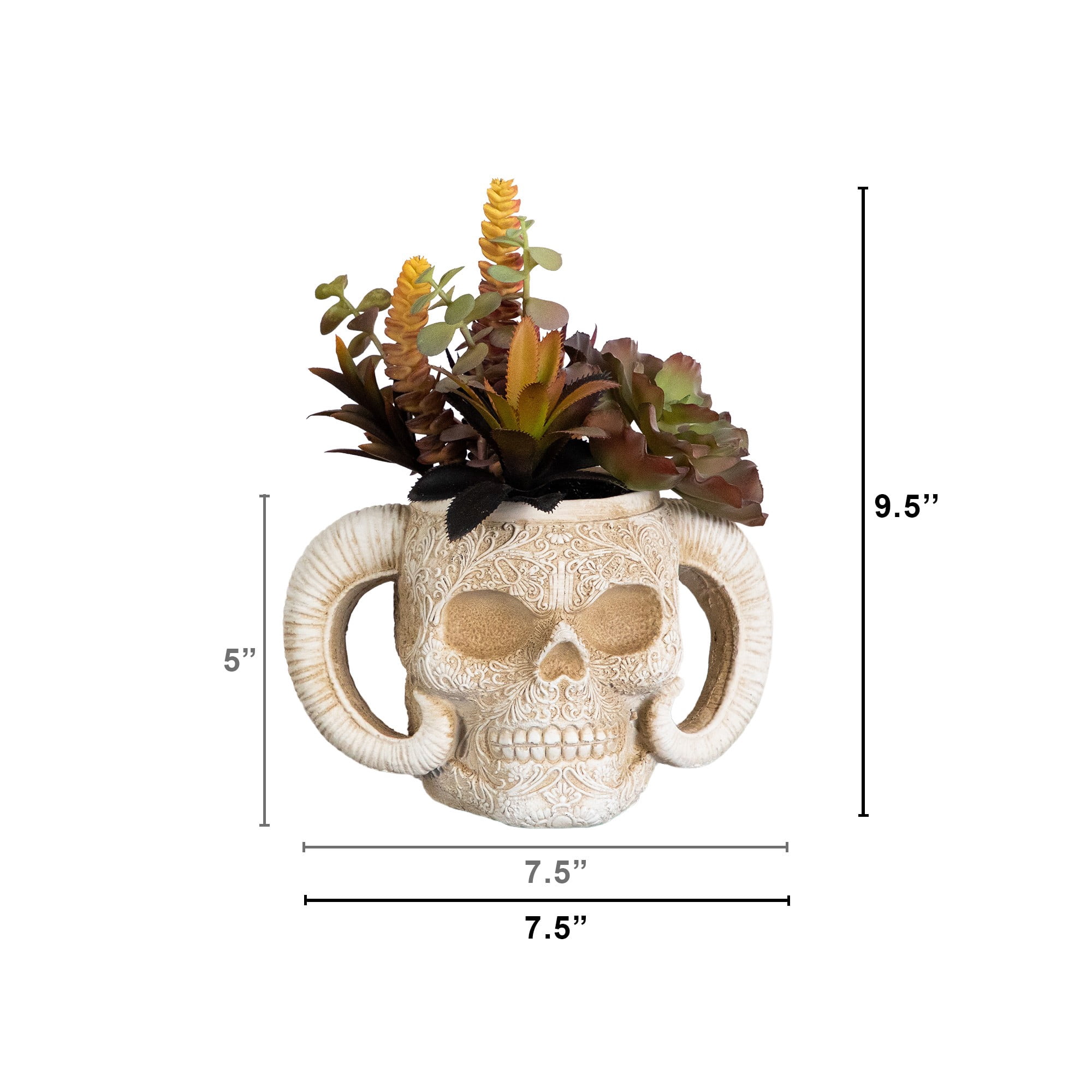 9.5in. Artificial Halloween Succulent Garden in Horned Skull Planter