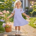 thumbnail image 2 of Agkizg Girls Short Sleeve Dresses Crewneck Solid Color Casual A Line Cottons Girl Sundress Dresses, 2 of 5