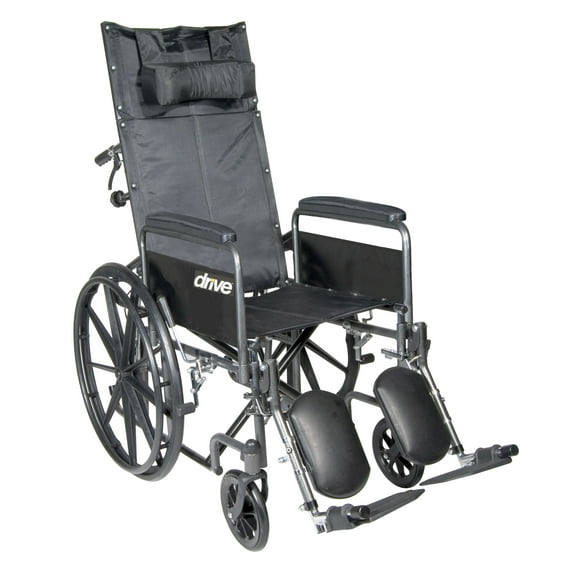 Drive Medical Silver Sport Reclining Wheelchair with Elevating Leg Rests, Detachable Full Arms, 20" Seat
