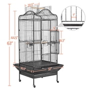 Yaheetech 63H Large Rolling Parrot Cage with Open Playtop, Stand & Slide-Out Tray, Black