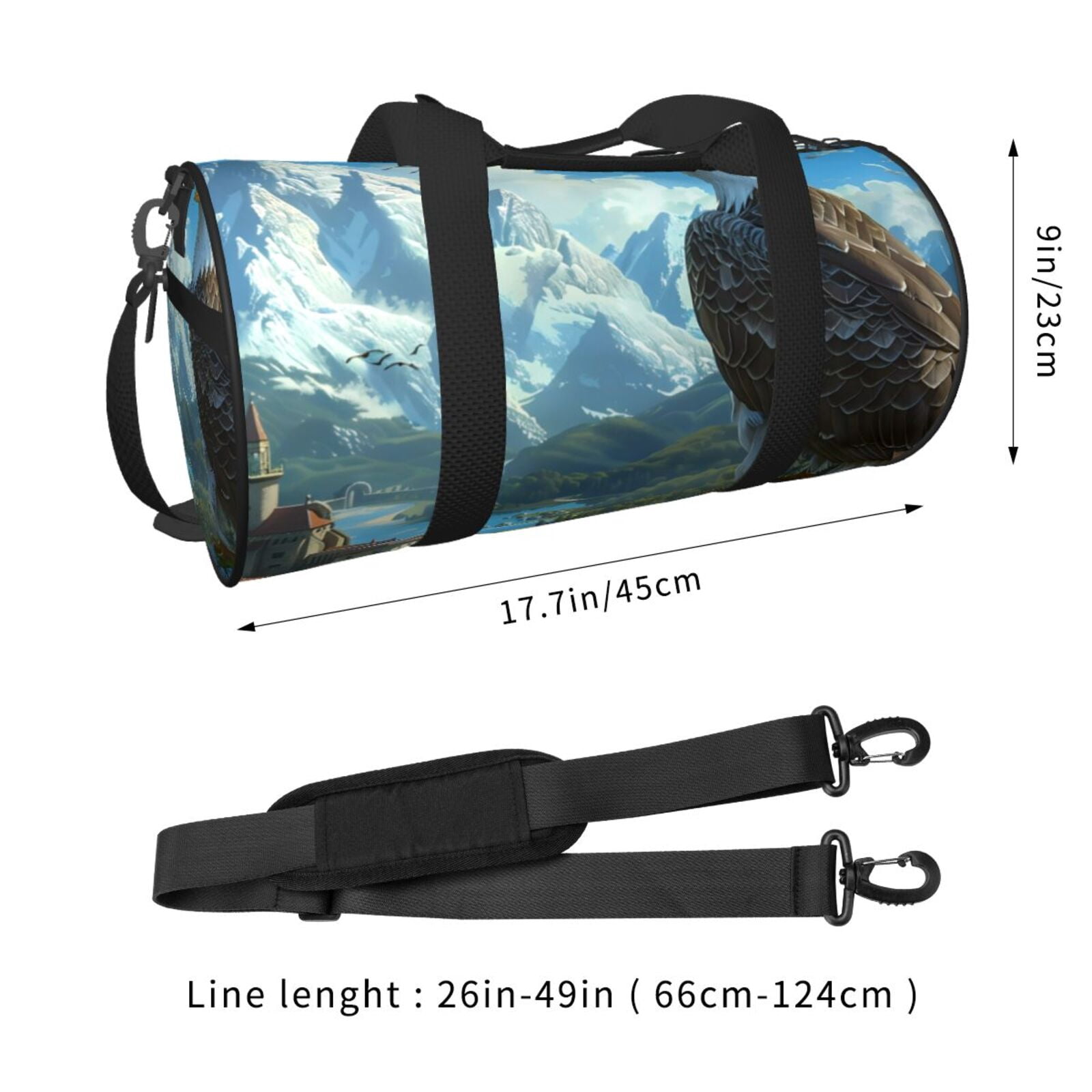 Vsdgher Majestic Eagle Over Castle 45L Foldable Duffel Bag, Sports Gym Bag,Overnight Bag, Portable Weekender Bag for Airplanes