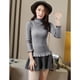 thumbnail image 1 of Mujeres Ribbed Knitted Pullover Suéteres Turtle Neck Ruffles Sólidos Slim Stretchy Jumpers Knit MABOTO Suéter, 1 of 2
