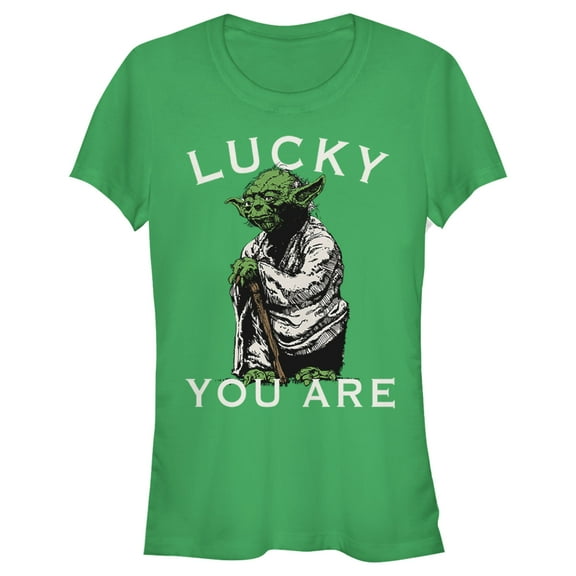 Junior's Star Wars St. Patrick's Day Yoda Lucky You Are Graphic Tee Kelly Green 2X Large
