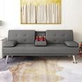 thumbnail image 2 of Futon Sofa Bed, Linen Fabric Futon Sofa Bed with 2 Cup Holders and Pillows, Convertible Folding Futon Couch My Lux Decor Round, 2 of 7