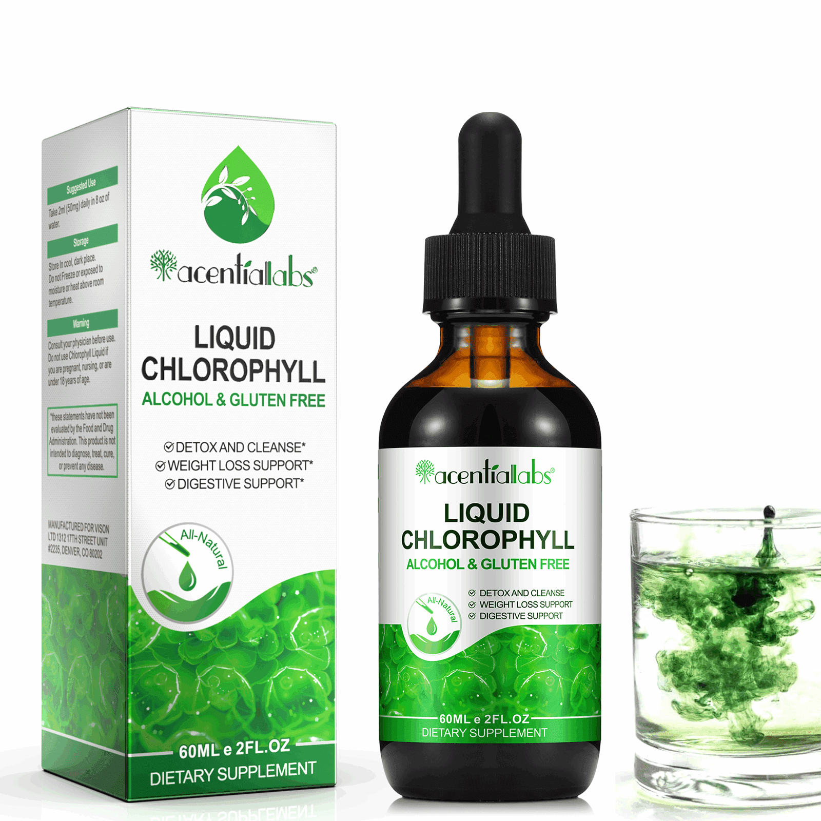 Chlorophyll Liquid Drops for Digestion, Gut Health, Energy and Detox, 60ml