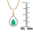 thumbnail image 3 of 10k Yellow Gold Genuine Pear-Shape Emerald and Diamond Halo Teardrop Pendant Necklace, 3 of 5