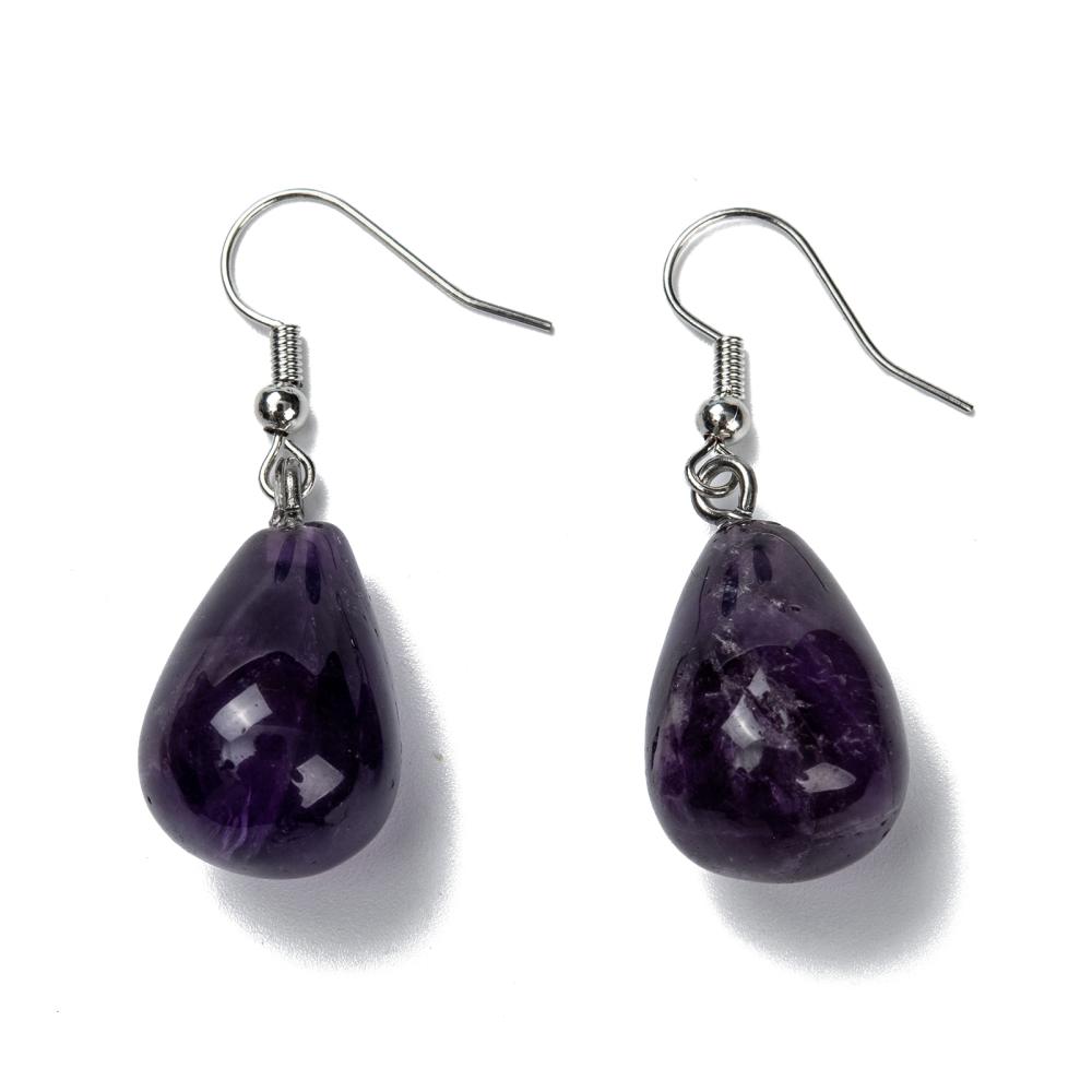 Natural Amethyst Dangle Earrings with Brass Earring Hooks Drop Platinum 43x13~15mm Pin: 0.5mm diy