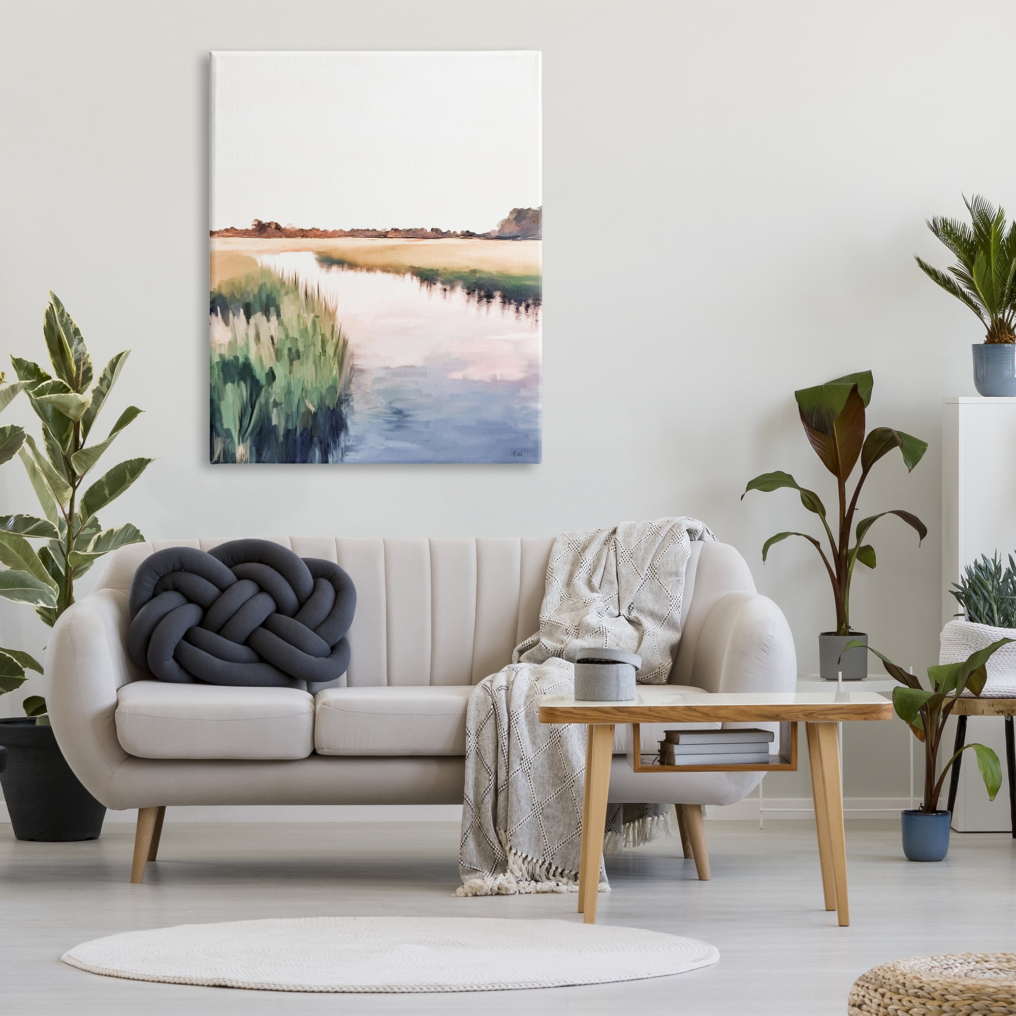 Stupell Industries Rural River Horizon Nature Painting Gallery Wrapped Canvas Print Wall Art, 36 x 48