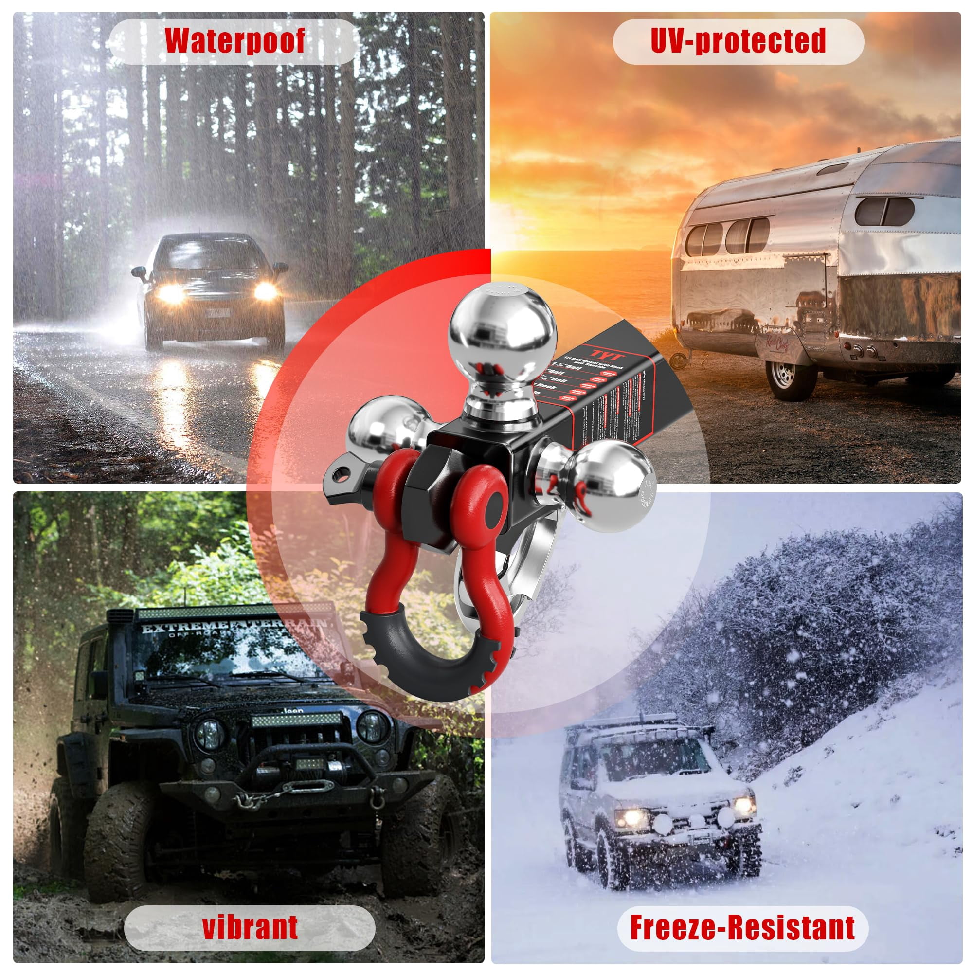 TYT Three-Ball Trailer Hitch Mount with Lock, 2-5/16", 2", 1-7/8" Balls for 2" Receiver, 10,000 lbs