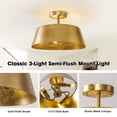 thumbnail image 6 of Parrot Uncle 15" Modern Gold Drum Dimmable Semi-Flush Mount Ceiling Light, 3-Light Low-Profile Ceiling Light, 6 of 10