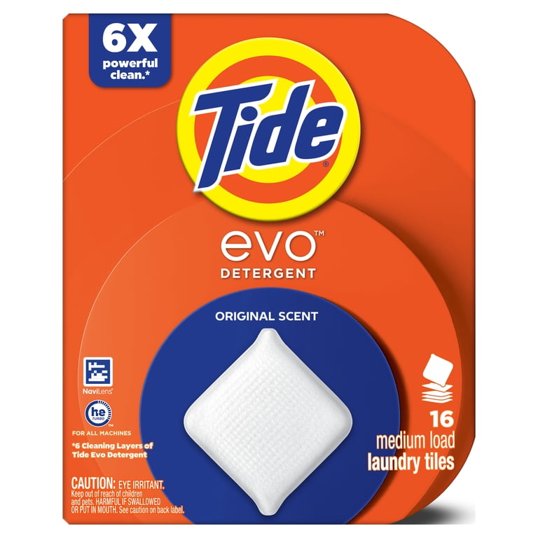 Tide Evo Laundry Detergent Tiles, 100% Concentrated, 6X Cleaning