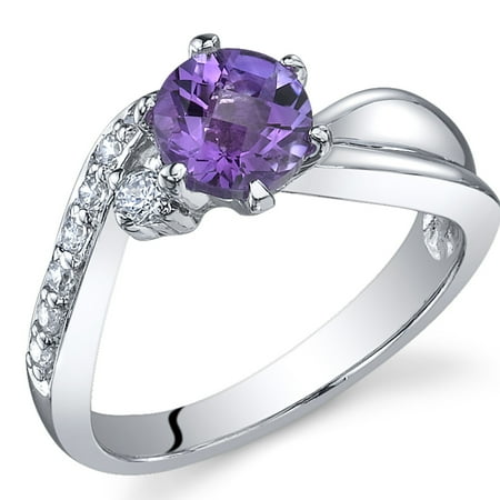 Amethyst Diopside Ring - 0.75 Ct Amethyst Ring in Rhodium-Plated Sterling Silver