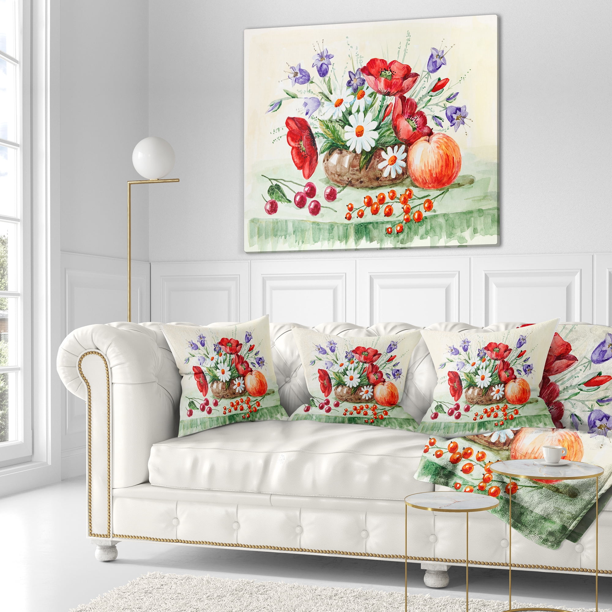 Designart Colorful Bunch of Flowers and Fruits - Floral Throw Pillow - 16x16