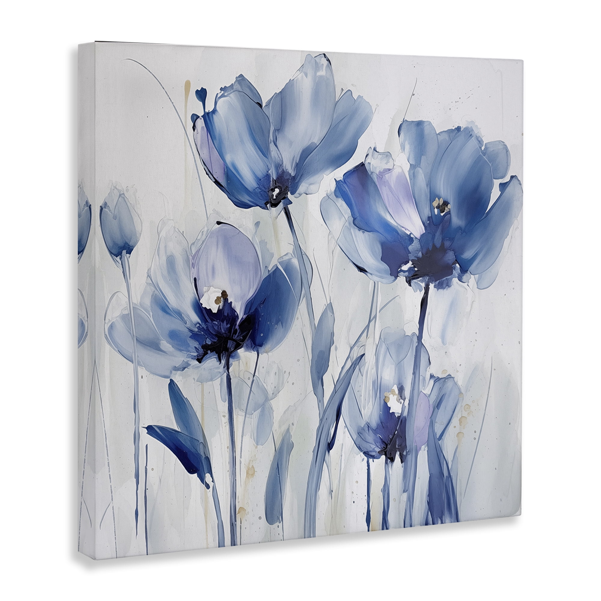 Stupell Industries Blue Abstract Blooms Botanical & Floral Painting Gallery Wrapped Canvas Art Print Wall Art, 24 x 24