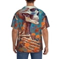 thumbnail image 3 of KLL Artistic Orange Carnation Skull Print Men's Shirt Short Sleeve Button Down Summer Cuba Beach Shirts- Small, 3 of 5