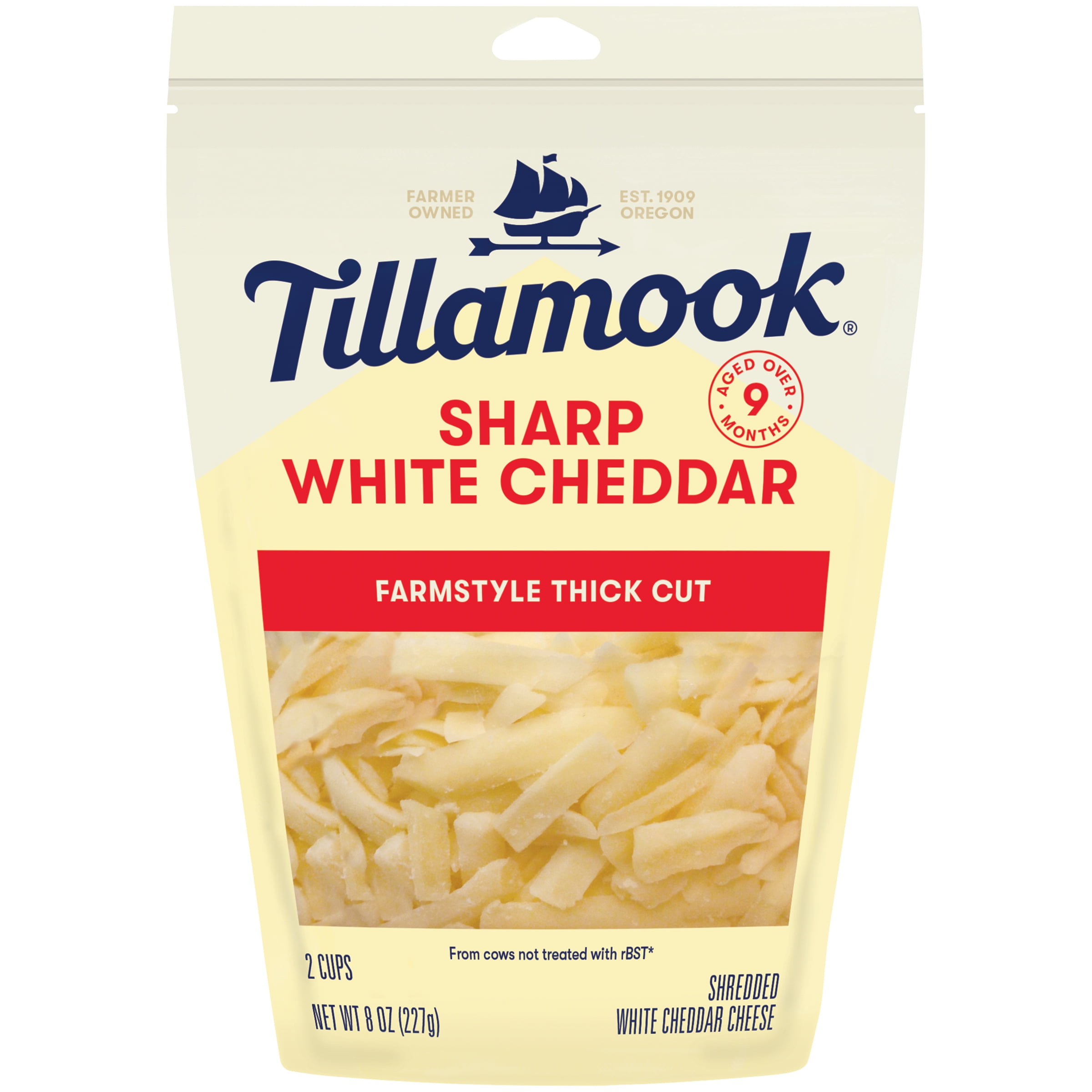 Tillamook Sharp White Cheddar Shredded Farmstyle Cut Cheese, 8 Oz