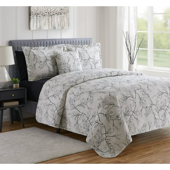 Clara Clark Quilt Set Queen Bedspread, 7-Piece Branch Pattern Lightweight Bedding Set