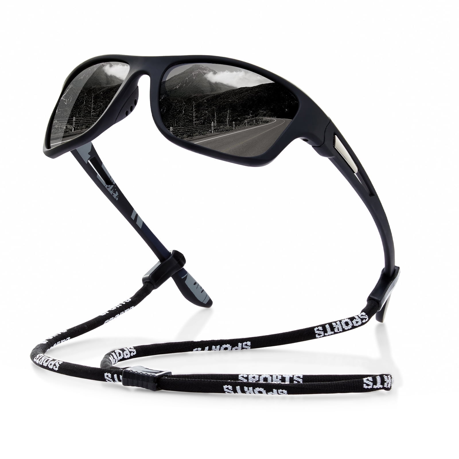 AOMASTE Polarized Sports Sunglasses for Men Wrap Around Sun Glasses for Cycling Running Driving Fishing UV Protection (Black)
