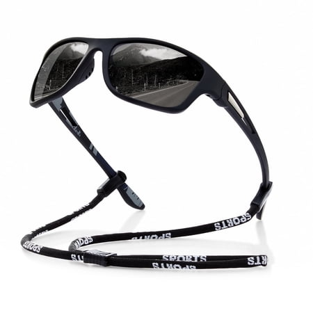 AOMASTE Polarized Sports Sunglasses for Men Wrap Around Sun Glasses for Cycling Running Driving Fishing UV Protection (Black)