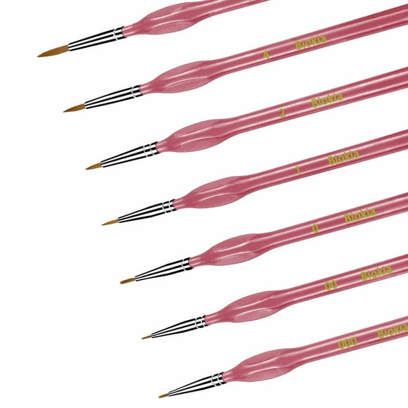 PrettyPalette Miniature Paint Brush Set - 7pcs Small Brushes for Acrylic Painting, Face, Nail, Scale Model & Line Drawing