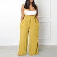 thumbnail image 2 of Miluxas Plus Size Jumpsuits for Women,Women's Sleeveless Loose Straps Solid High Waist Wide Leg Jumpsuit Rompers with Pocket On Yellow XL(XL), 2 of 4
