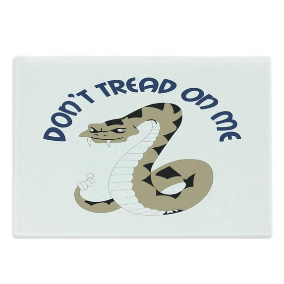 Dont Treat on Me Cutting Board, Dangerous Poisonous Snake with Rattle Words, Decorative Tempered Glass Cutting and Serving Board, in 3 Sizes, by Ambesonne