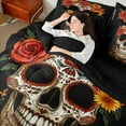 thumbnail image 4 of Feelyou Hippie Skeleton Twin Bedding Sets 7-Piece, Rustic Farmhouse Flower Bedding Comforter Set, Sugar Halloween Theme Reversible Sheet Sets, Breathable Home Decor, 4 of 7