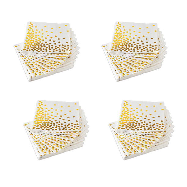 Gold Dot Napkins(200 Pack)3Ply Paper Napkins with Gold Foil Polka Dots