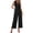 Black, variant on TOUMENY Fall Jumpsuits for Women Casual Wide Leg V Neck Sleeveless Rompers Stretchy Belted Ankle Length Solid Party Romper Beige XXXL