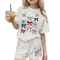 thumbnail image 3 of SGFCWSX Girls 2 Piece Outfits Kids 4th of July Oversized Summer Casual Short Sleeve T Shirt Graphic Print Elastic Waist Shorts Daily Wear White Size 9-10 Years, 3 of 7