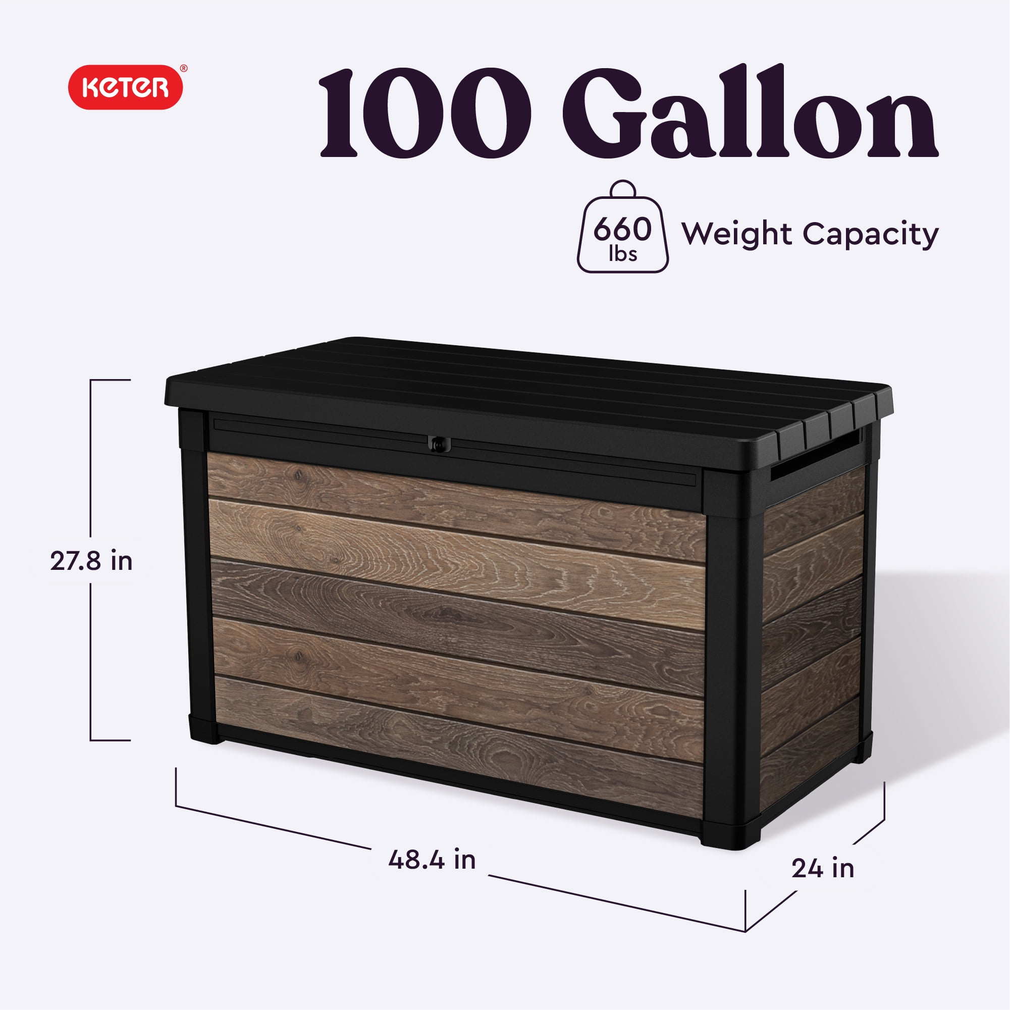 Keter Signature 100 Gallon Durable Resin Outdoor Deck Box Storage Organization, Walnut