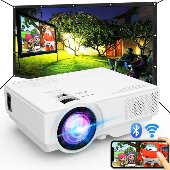 Projector with WiFi and Bluetooth, Upgrade Outdoor Projector, Mini Movie Projector Supports 1080P Synchronize Smartphone Screen by WiFi/USB Cable for