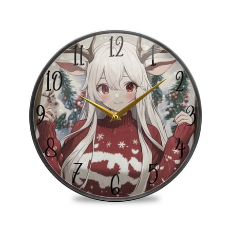 WOBOGO The Antler Lass Acrylic Wall Clock Battery Operated 11.9in Silent No Tick Bedroom Living Room Office Classroom Decoration