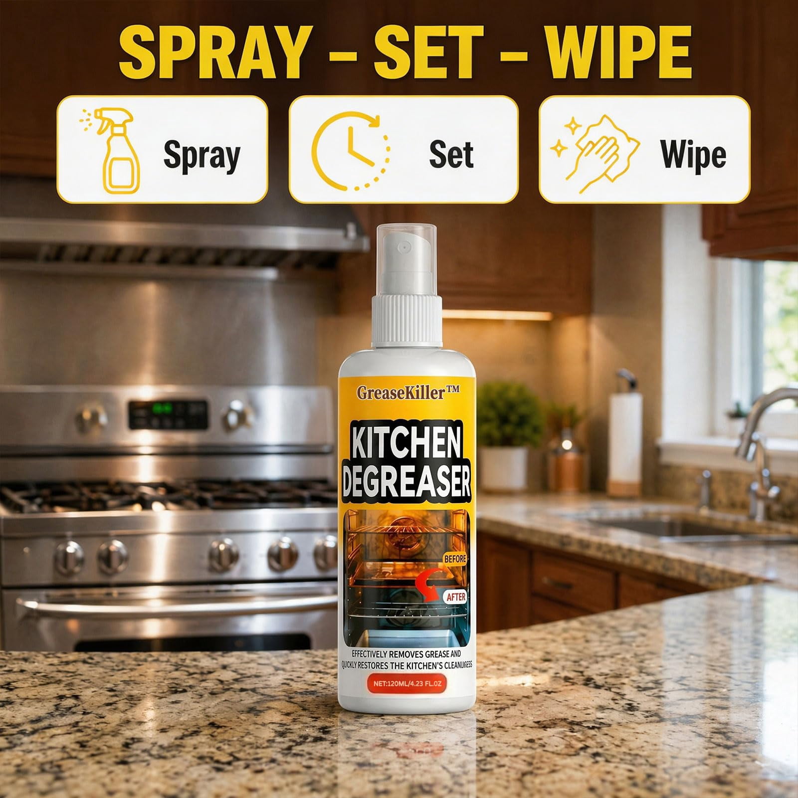 GreaseKiller BBQ Grill Cleaner Spray, Heavy Duty Degreaser for Grills & Smokers, Fast-Acting Grease Removal, Easy Spray Application(1PC)