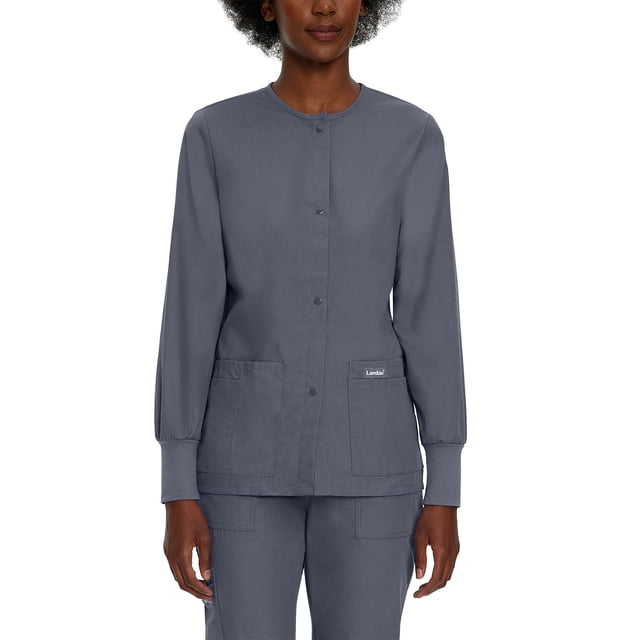 Landau Essentials Women's Classic Relaxed Fit 4 Pocket Crew Neck Scrub Jacket