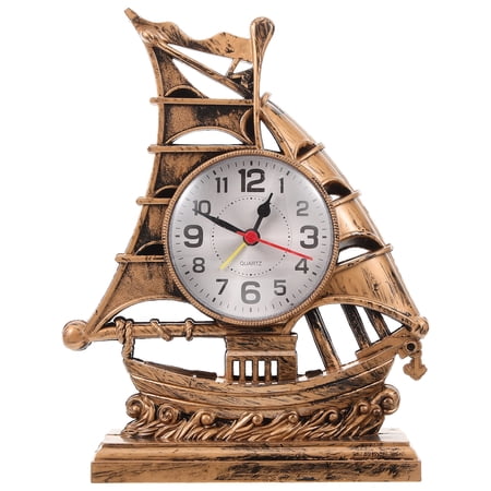 FENYUN Sailboat Sculpture Alarm Clock Luxury Retro Alarm Clock Novelty Table Desk Clock