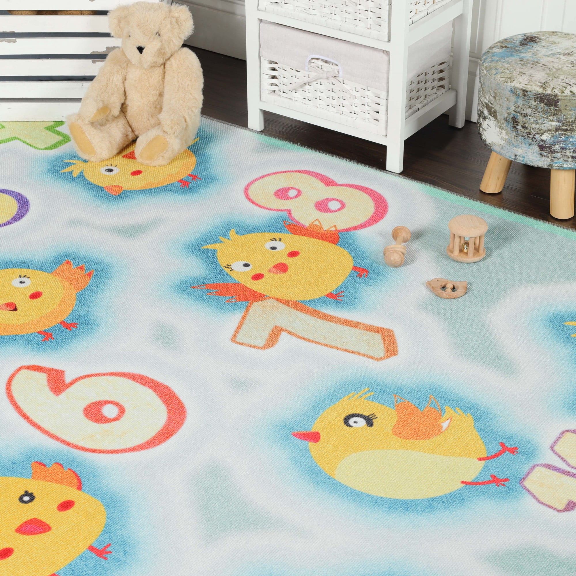 Playtime Numbers Indoor Flatweave Polyester Anti-Skid Kids' Area Rug, 5' x 7'6", Aquamarine by Superior